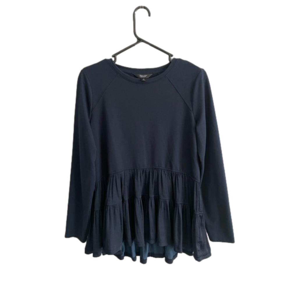Simply Vera Vera Wang Navy Peplum Blouse Long Sleeve Small